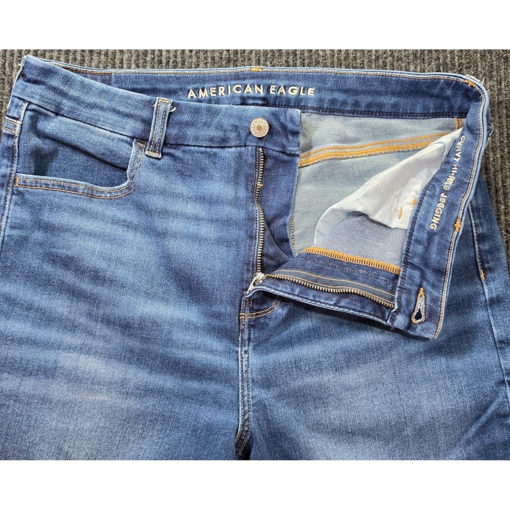 American‎ Eagle Curvy Hi-Rise Jegging Women 14 Short Blue Excellent Stretch